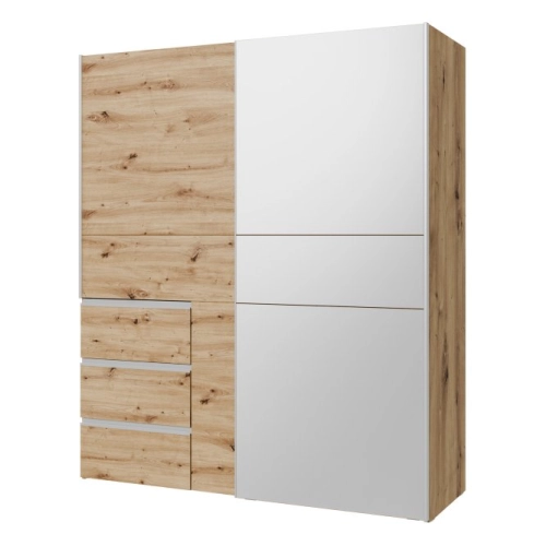 Szafa przesuwna z lustrem i szufladami 170 cm Kolor Dąb Artisan